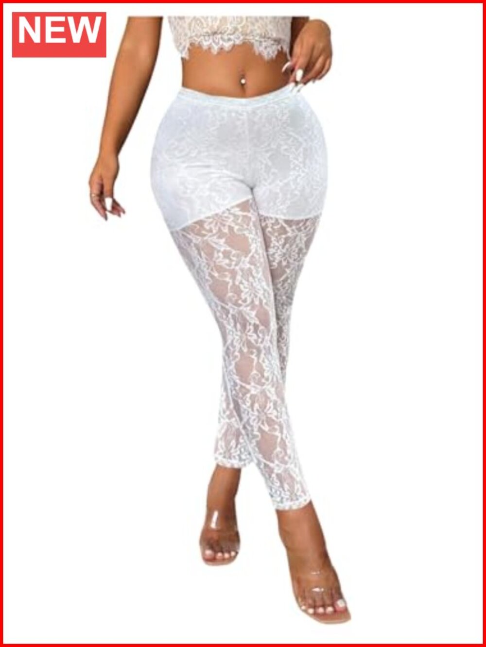 Women's Lace See Through Low Waist Leggings Yoga Pants